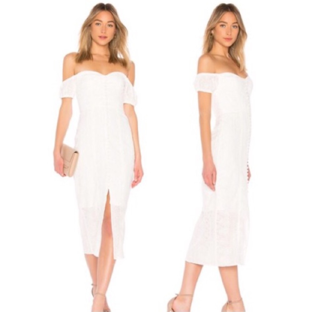Maella White Embroidered Off Shoulder Midi Dress